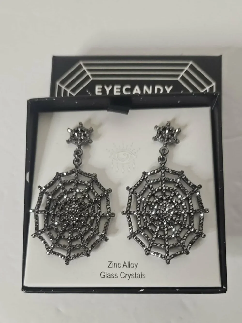 NIB Eye Candy LA Luxe Collection Spider Web Crystal Statement Earrings Pierced - Picture 3 of 4